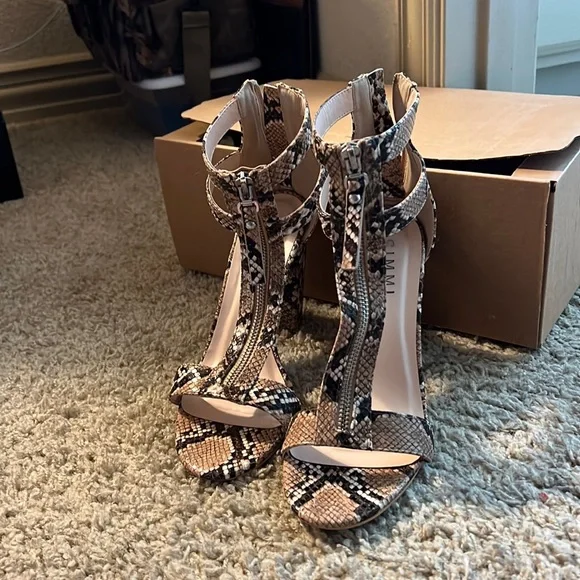 ASOS Shoes Simmi London Snake Print Zip Up Detail Block Heel